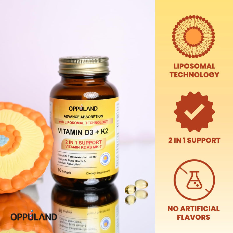 Vitamin D3 + K2 5000 IU - Liposomal Technology for Enhanced Absorption - MK-7 Vitamin K2 100mcg - Supports Bone & Calcium Metabolism - D3K2 Supplement for Men & Women - 90 Softgels 90 Count (Pack of 1)