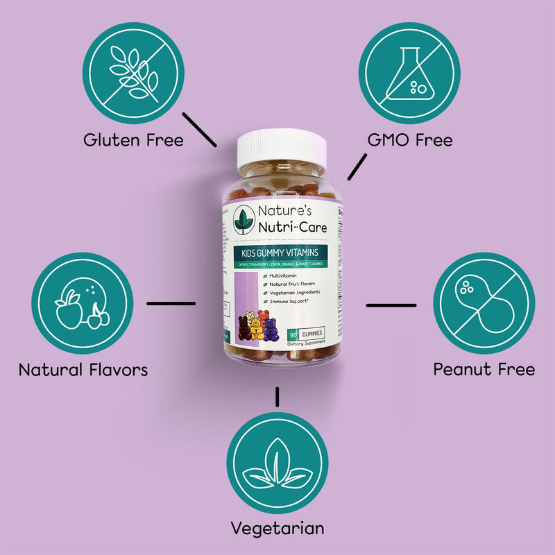 Nature's Nutri-Care Kids Gummy Vitamins - Kid Multivitamin Gummies with Vitamin C & D, Folate & Zinc Vitamins for Immunity Support, Grow & Gain Toddler Smart Focus