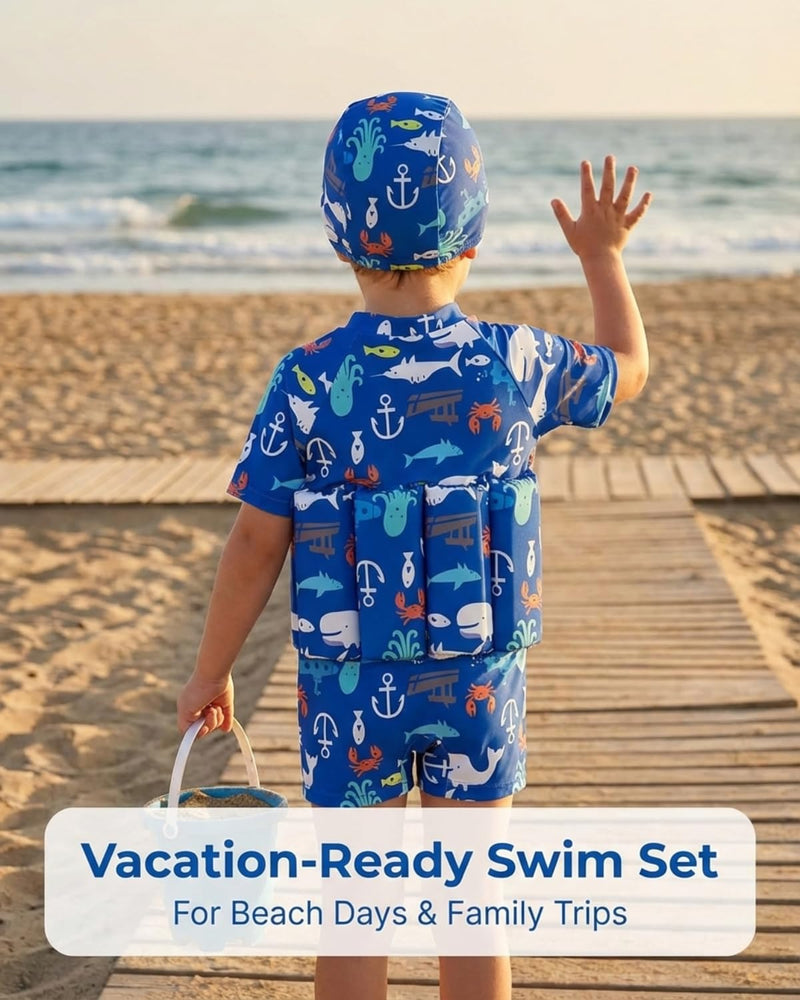 Floatie Swimsuit for Toddlers Boys Girls Floating Bathing Suit Baby Kids Float Learn to Swim Suit Floatation Beach Pool 1-6Y 2-3 T Blue Sea - BeesActive Australia