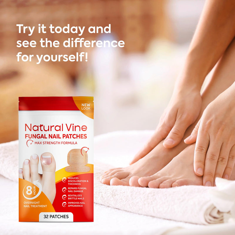 Natural Vine Fungal Nail Patches: Max Strength Formula for Toenail and Fingernails - 8-Hour Nighttime Renewal with 1% Tolnaftate - Toenail Fungus Treatment Extra Strength 32 Patches 32 Count (Pack of 1)
