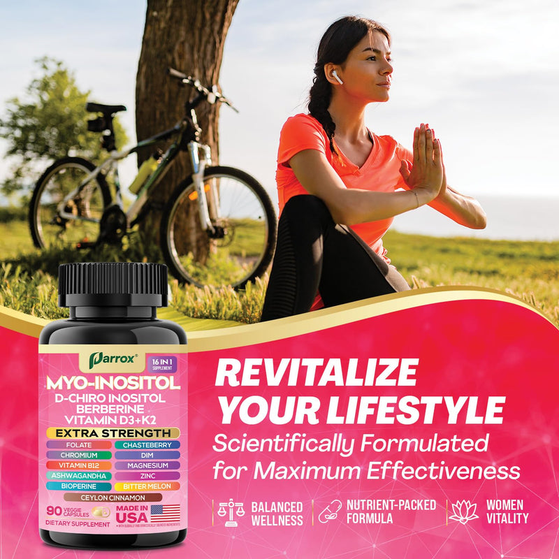 Myo-Inositol Supplement, 14-in-1 D-Chiro Inositol & Berberine, 2 Pack | D-Chiro Inositol, DIM, Berberine, Vitamins D3+K2, B12, Chromium, Cinnamon, Zinc, Ashwagandha, Chasteberry 90 Count (Pack of 2)