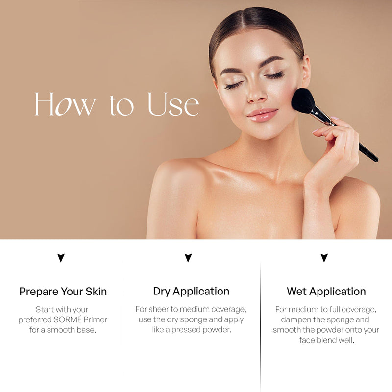 SORMÉ Believable Wet & Dry Finish Powder Foundation - Fragrance Free with Vitamin C - Hydrating, Rejuvenating with Alpha Hydroxy - Medium to Full Coverage - Flawless, Youthful & Dewy Finish - 25ml Natural Buff
