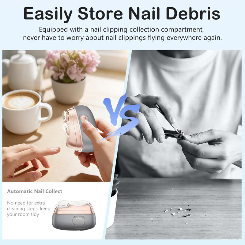4 in 1 Electric Nail Clipper, Automatic Nail Clipper with 2 Polisher & UV Light, Rechargeable Nail Trimmer with LED Light & Nail Scraps Storage, Ideal Electric Nail Clippers for Seniors, Adult&Kids Grey - BeesActive Australia