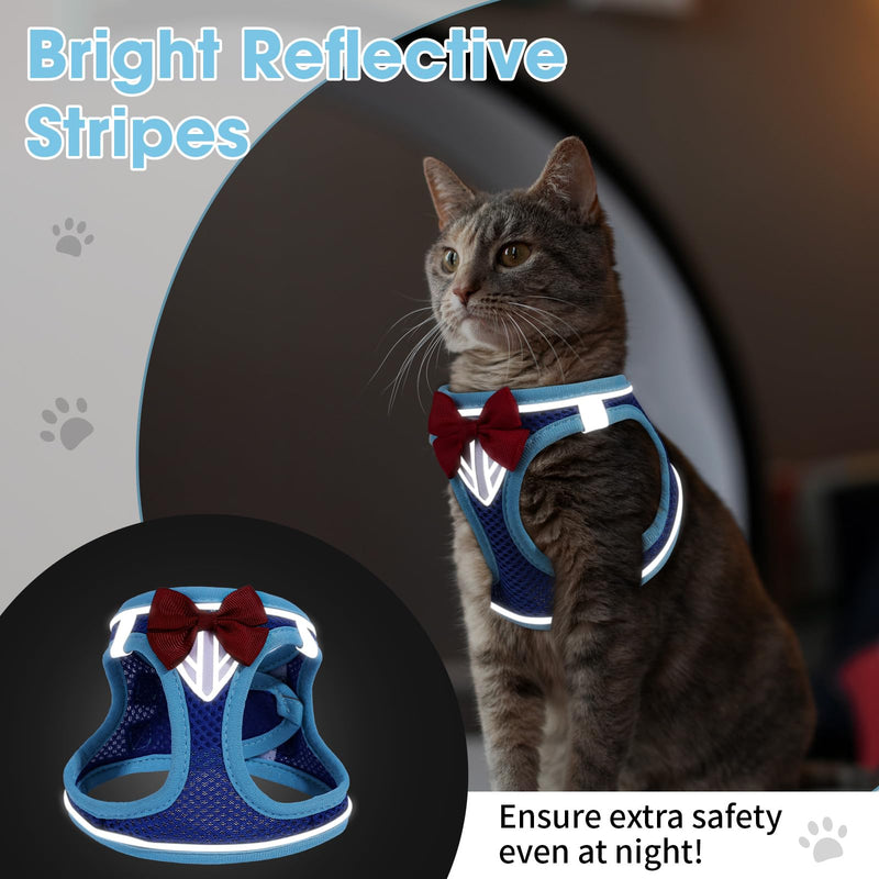 Cat Vest Harness and Leash Set for Walking Escape Proof, Adjustable Kitten Harness Breathable Mesh with Reflective Strips Harness for Kitty Puppy Bunny (Blue, XS) Blue - BeesActive Australia