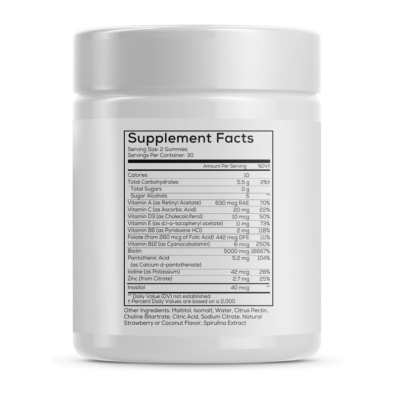 FLEUR Bloom & Glow Hair Skin and Nails Gummies, Hair Growth Supplement with Biotin & Inositol, Antioxidant Rich Vitamin A, C & E for Skin and Nail Repair, Sugar-Free, 60 Vegan Gummies