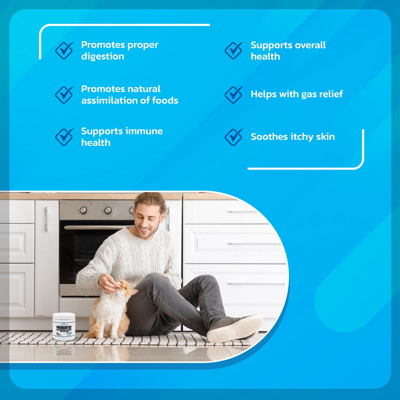 Probiotics for Dogs and Cats - Vet Formulated Pet Prebiotic & Enzyme Powder for Digestive, Gut & Immune Health - 1600 Servings (400 g) 400 g - PawsPlanet Australia