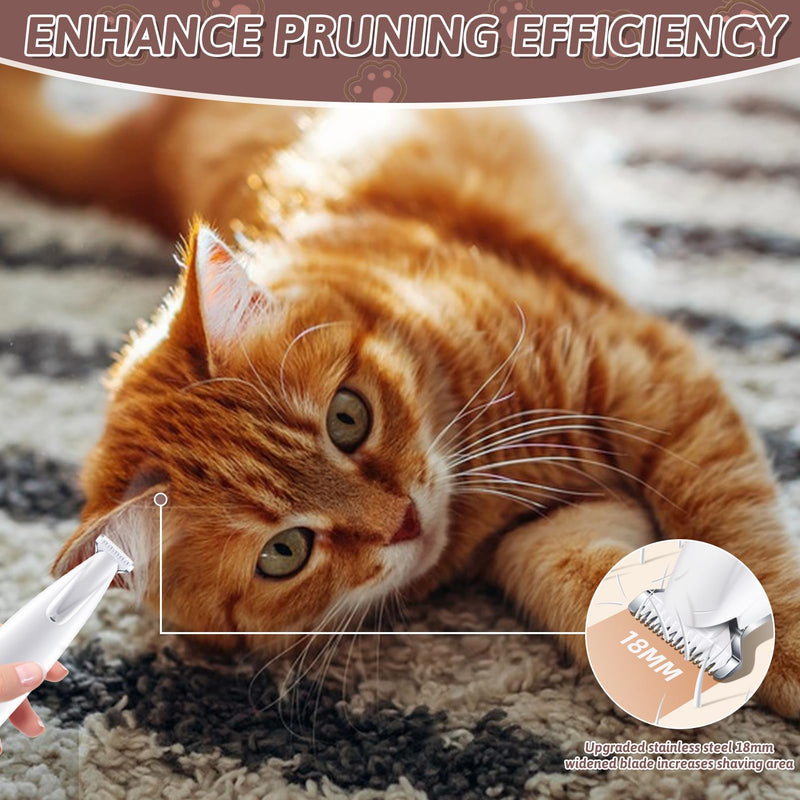 Skeadex Quiet Dog Clipper, Rechargeable Paw Trimmer for Dogs and Cats, Waterproof Professional Dog Trimmer with LED Light, for Thick Long Curly (White) White - BeesActive Australia