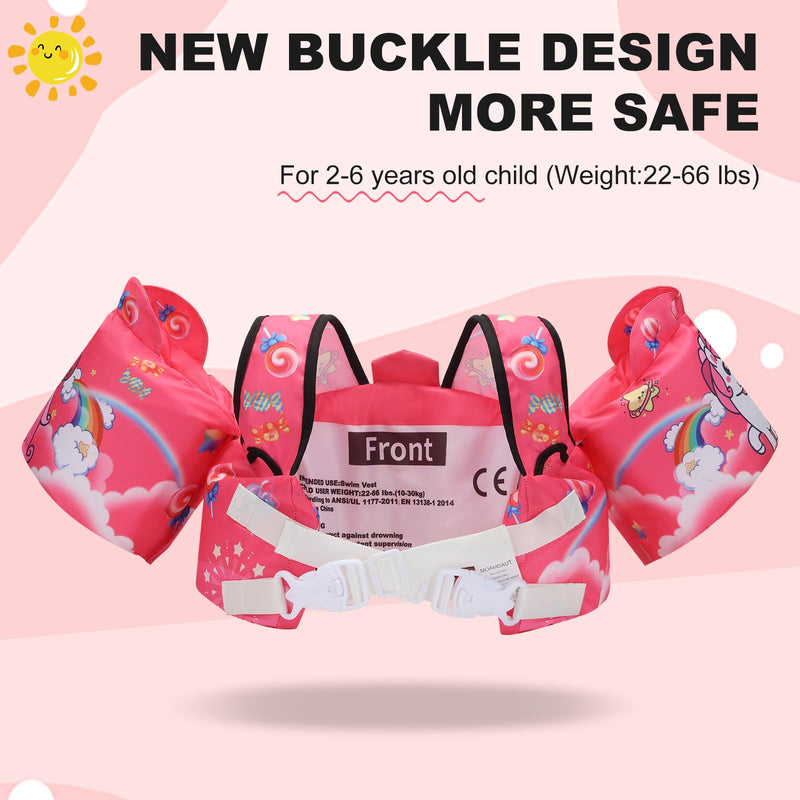Toddler Swim Vest with Swimming Arm Floaties for 2-6 Years Old (22-66 lbs) Boys-Girls Kids Pool Floats Water Wings & Swim Jacket Niños Swimmies for Beach Boats Pink-Pony