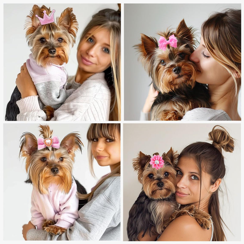 Dog Bows 40pcs, Puppy Hair Bows for Small Dogs Girl, Cute Dog Hair Bows with Rubber Bands, Pink Small Hair Ties for Yorkie Teddy, Flower Ball Bowknot Top Knot Handmade Pet Hair Accessories - BeesActive Australia