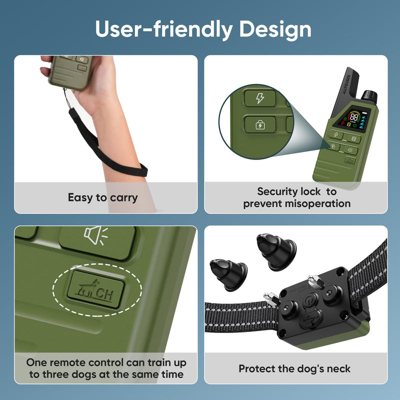 Dog Shock Collar 2 Dogs (5-120Lbs) - 4500FT Dog Training Collar with 3 Training Modes, Security Lock,Reflective Nylon Colar，IP67 Waterproof＆Rechargeable Remote e-Collar for All Breeds, Sizes Green - BeesActive Australia