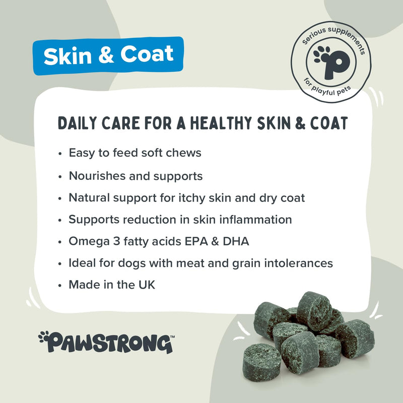 Skin & Coat Soft Chew Dog Supplements – Daily Care for Healthy Skin & Coat with L-Methionine, Zinc, Biotin & Spirulina and Omega 3 EPA & DHA – 60 Soft Chews 60 Chews