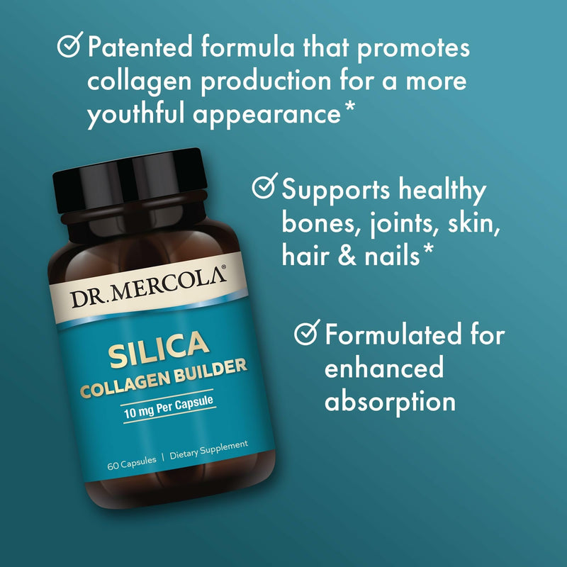 Dr. Mercola Silica Collagen Builder, 60 Capsules (60 Servings) | Plant-Based Silica Supplement to Support Skin, Hair, Nail, and Bone Health, Non-GMO, Gluten-Free, and Soy-Free 60 Count (Pack of 1)