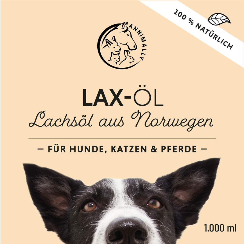 Annimally salmon oil for dogs 1 liter rich in Omega 3 & 6 fatty acids (more than 32%) - Barf fish oil suitable for dogs, cats and horses I Pure natural product cold-pressed from Germany - BeesActive Australia