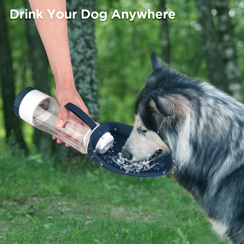 Dog Water Bottle, Portable Pet Water Bottle with Food Container and Drinking Feeder, Leak Proof, BPA-Free, Foldable Puppy Water cup Dispenser for Outdoor Walking, Travel, Hiking 20OZ Dark Blue/20oz - BeesActive Australia