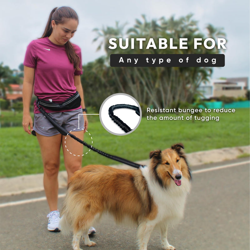 Bond Dog Running Leash Hands Free with Pouch, Hands Free Leash for Large Dogs, Pet Lead Running Belt for Walking & Canicross Belt, Includes Waist Jogging Fanny Pack & Pet Car Seat Belt Safety Medium Black