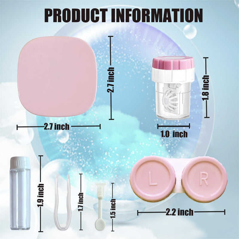 Contact Lens Case Kit with Cleaner Washer, Contact Lenses Applicator Removal Tool Kit with Mirror Solution Bottle for Daily and Outdoor Use(Pink) Pink