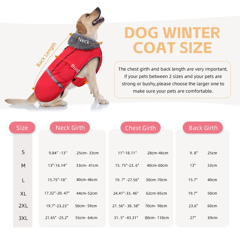Doglay Dog Coat, Waterproof Dog Jacket Dog Winter Coat for Cold Weather with Thicken Furry Collar, Reflective Dog Winter Jacket Warm Fleece Lining, Dog Snow Coat for Small Medium Large Dogs XL(Chest : 24.41-33.46" , Back : 19.68") Red - BeesActive Australia