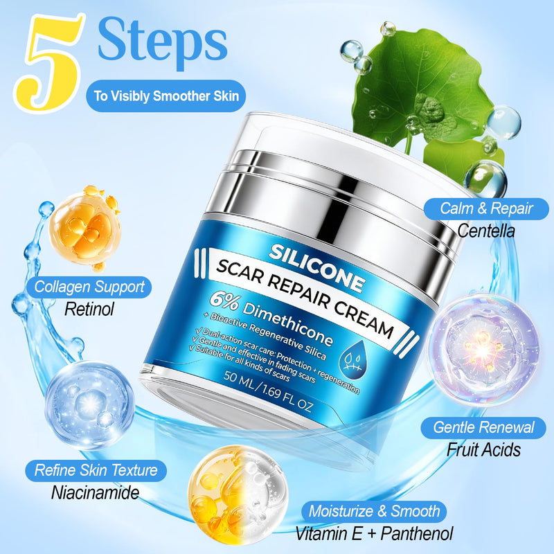 Scar Cream Advanced Silicone Cream for Scars Care Set, Scar Removal Cream for Keloid, Acne, Burns & Stretch Marks, Old and New Scars Soothing Softening, with Scar Tape, 1.69 fl.oz + 1.5m 1.69 Ounce (Pack of 1) - BeesActive Australia