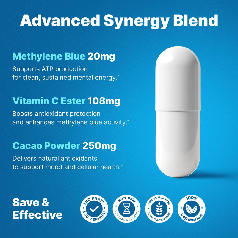 Ultimate Methylene Blue Pharmaceutical Grade 20mg (USP) Methylene Blue Capsules for Humans | Memory Supplement and Brain Booster Supplement | Focus Fuel and Memory Vitamins Energy Pills | 60 Servings 1