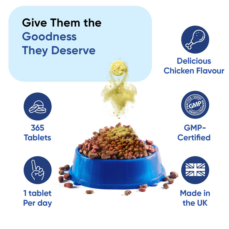 Multivitamins and Minerals for Cats - 365 Chicken-Flavoured Tablets - With 18 Vitamins & Minerals - Supports Natural Immunity - Easy to Crush Tablets - Suitable for Cats of All Breeds