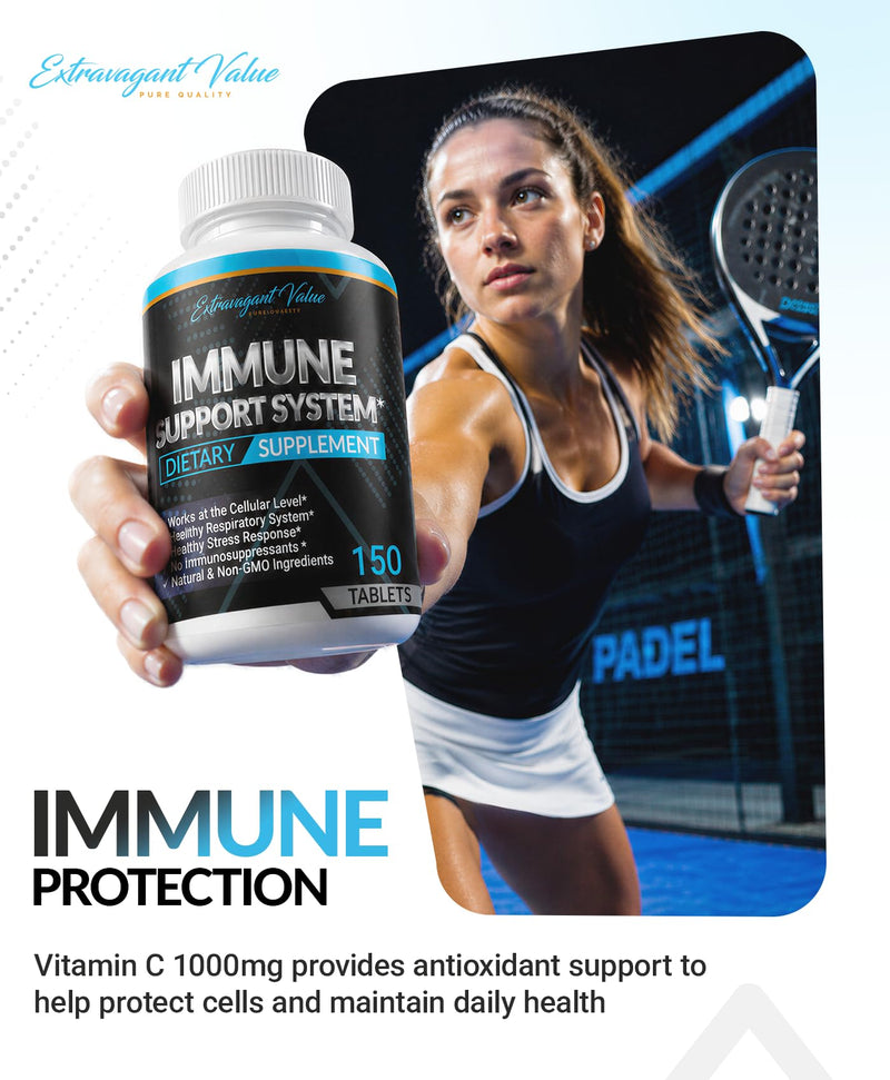 Immune Support Supplement for Men and Women - 150 Tablets | 1000 mg Vitamin C with Iron (Ferrous Fumarate) and Ginger Root, Vegan Non-GMO Daily Dietary Supplement