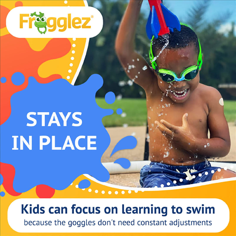 Frogglez Anti-Fog Swimming Goggles for Kids under 10 (Ages 3-10) Recommended by Swim Instructors; Premium Pain-Free Strap Blue - BeesActive Australia