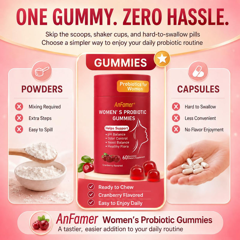 Vaginal Probiotic Gummies for Women, Women's Probiotic with Cranberry and Vitamin C, Supports Feminine pH Balance, Healthy Flora, Digestive & Vaginal Health, 60 Gummies