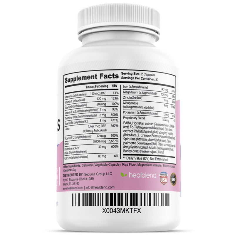 healblend Hair Skin and Nails Vitamins for Women with Biotin 5000 mcg, Iron and Manganese | Vegan, Non-GMO | 60 Capsules 1