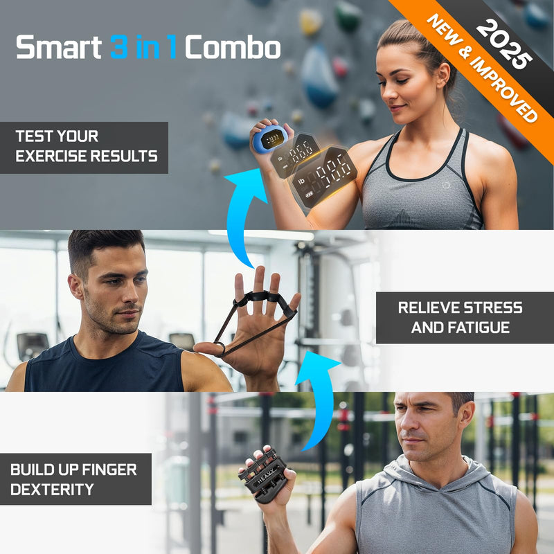 Funny Palm Grip Strength Tester Trainer - Strength Dynamometer Rechargeable Hand Exercising Device for Hand and Finger Grip Tester with Finger Exerciser Stretcher Workout Equipment Blue Red