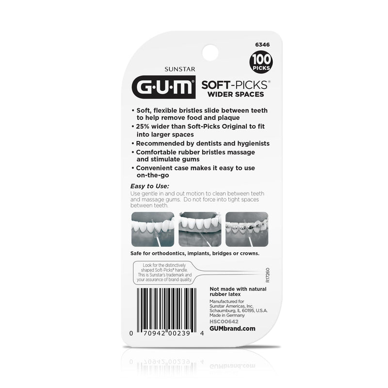 GUM Soft-Picks Wide Space, Easy to Use Dental Picks for Teeth Cleaning and Gum Health, with Convenient Carry Case, Dentist Recommended Dental Picks, 100 Count (Pack of 3) 100 Count (Pack of 3)