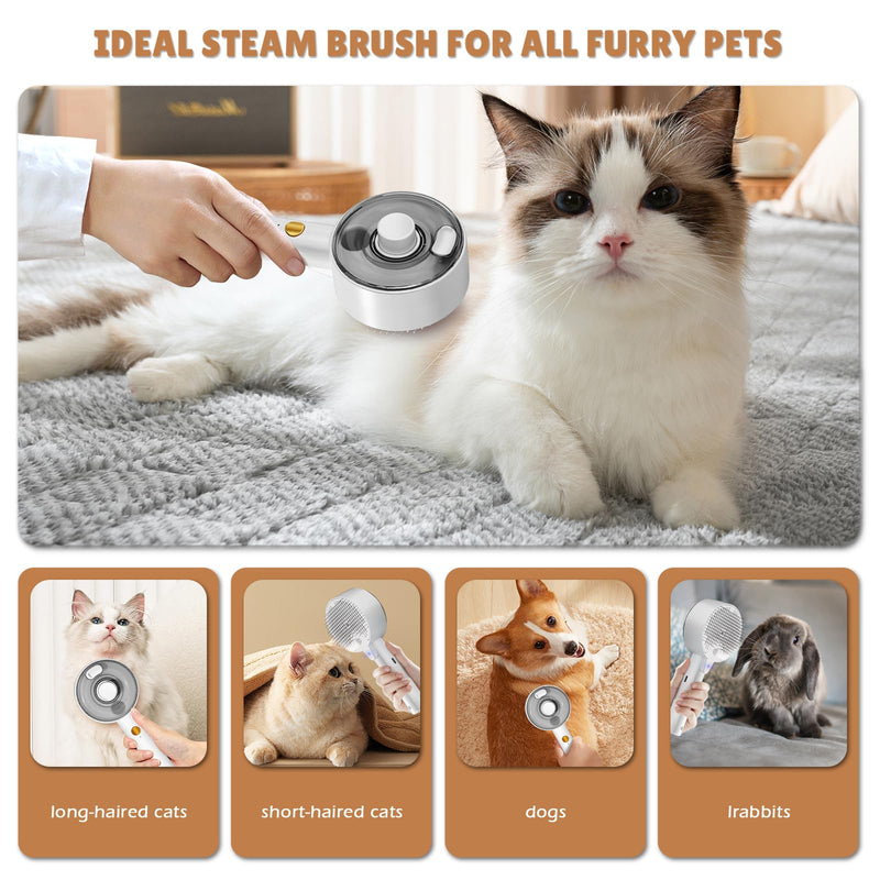 Cat brush with steam, 4 in 1 steam brush cat cat brush with water, clean pet hair from the brush with one button cat brush hair brushes for dogs and cats (white) white - BeesActive Australia
