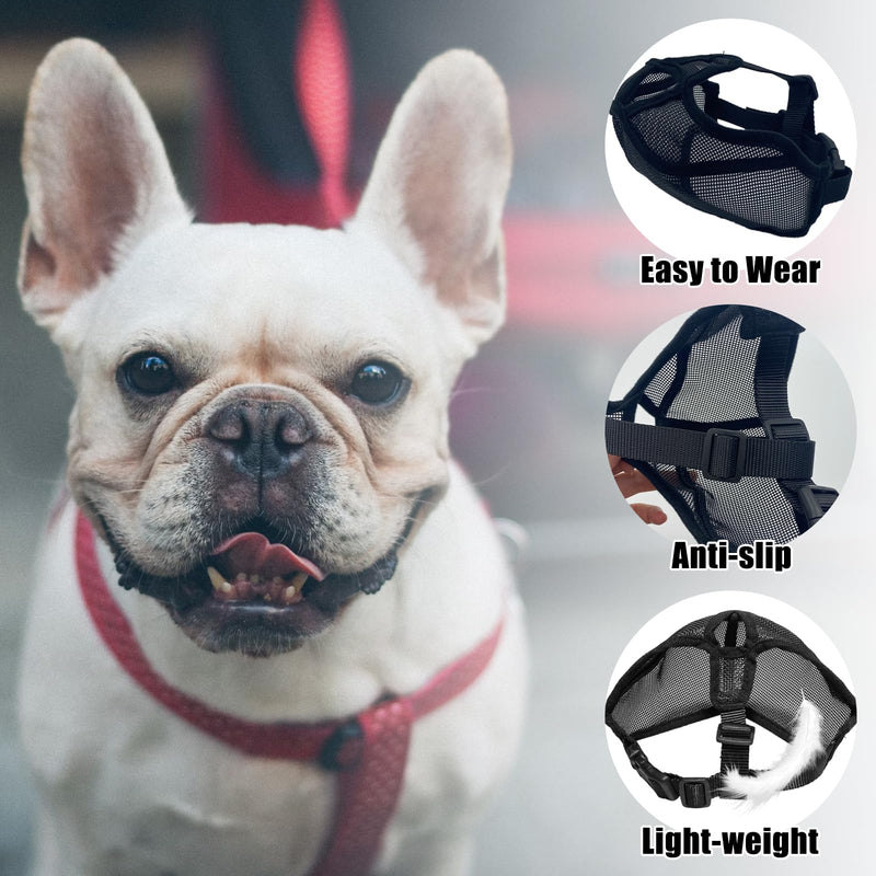 French Bulldog Muzzle Flattened Dog Muzzle with Short Snout Mask for Dogs with Short Snout Anti Biting Chewing Barking with Adjustable Mesh Head Strap - BeesActive Australia
