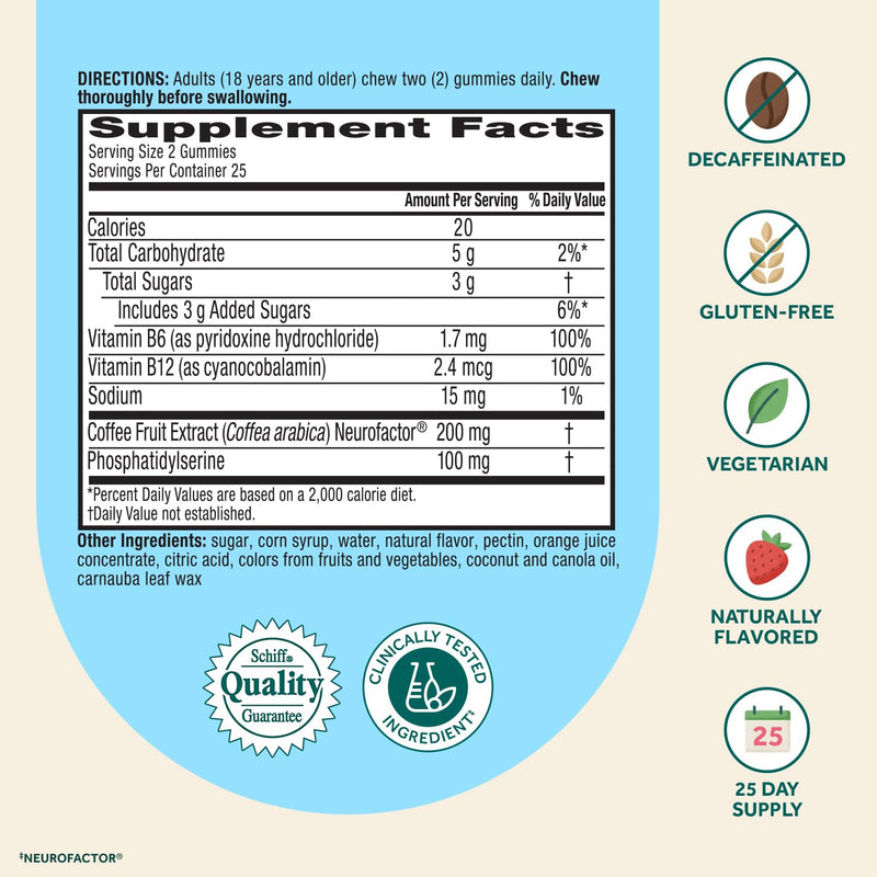NEURIVA Plus Decaff Nootropic Brain Supplement for Memory, Focus & Concentration & Cognitive Function, Clinically Tested NeuroFactor, Phosphat, Vitamins B6 B12, 50ct Strawberry Gummies (Pack of 2) 50 Count (Pack of 2) Brain gummies