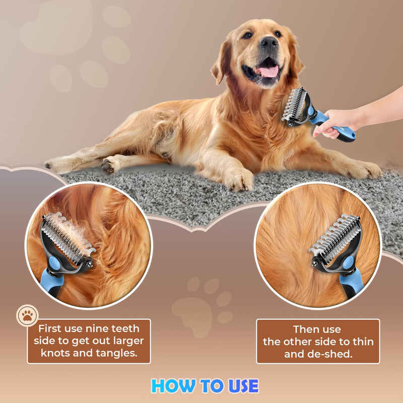 Undercoat Rake for Dogs & Cats, Dematting Comb with Extra Wide Double-Sided Stainless Steel Teeth for Detangling, Deshedding, Brushing, Thinning & Removing Shed Fur, Knots, Mats, and Tangles in Pets - BeesActive Australia