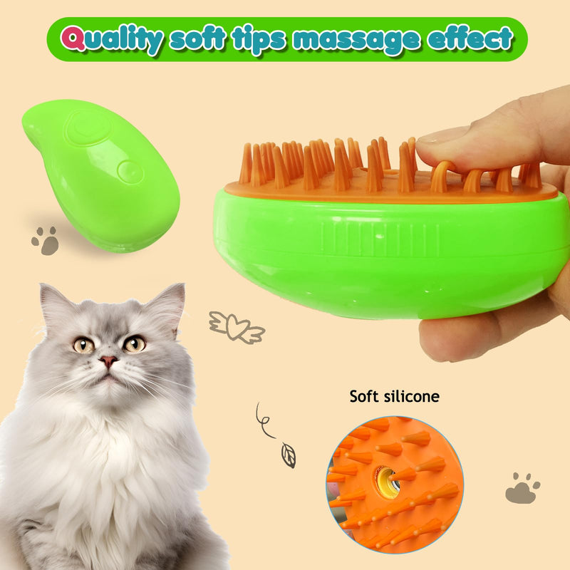 Steamy Cat Brush - 3 In 1 Spray Cat Brush, Self Cleaning Cat Steamy Brush, Cat Steamer Brush for Massage, Steam Pet Brush for Removing Tangled and Loose Hair (Green) Green - BeesActive Australia