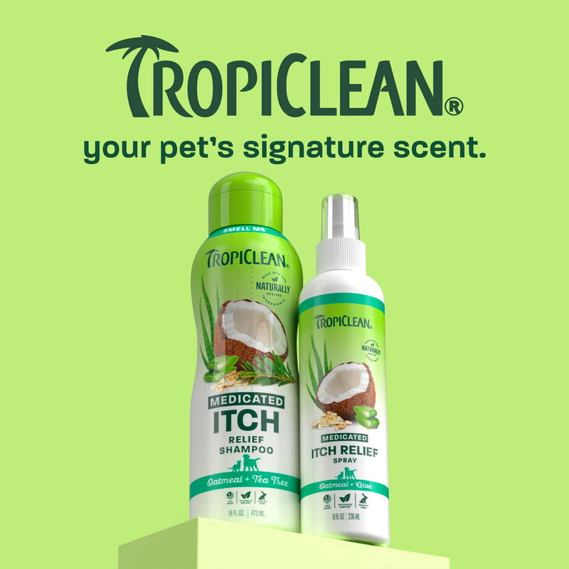 TropiClean Medicated Itch Relief Deodorizing Spray, Oatmeal & Aloe Scented, Dog Perfume with Soothing Aloe, 8 oz.