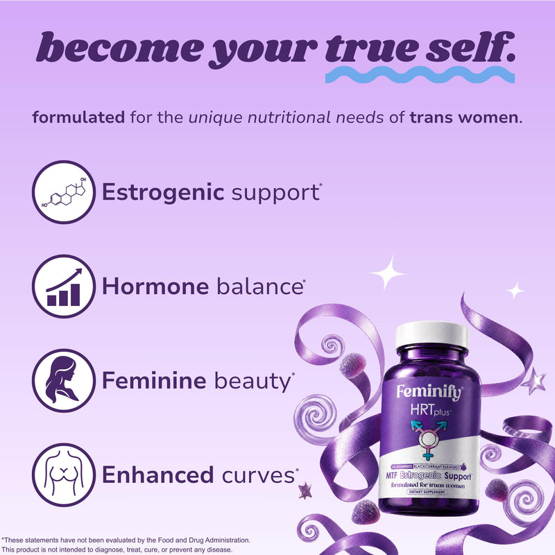 Feminify HRT+ Gummies for Estrogen - Top Bottom Curves Hair Skin Nails Femininity Enhancement - Formulated for MTF Trans Women - 60 Count