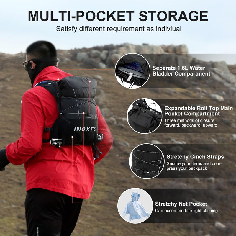 Running Hydration Vest Backpack, Lightweight Water Backpack with 1.6L Water Bladder Daypack for Women Men,Adjustable Running Vest Pack for Trail Running Hiking Cycling Race Marathon Black