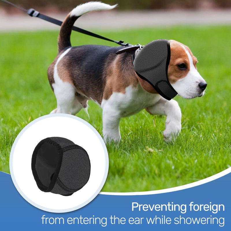 Dog Calming Ear Wrap with Noise Reduction, Anxiety-Soothing Headgear for Thunderstorms, Fireworks, Grooming, Adjustable Noise-Muffling Ear Cover for Medium Dogs and Large Puppies, Grey (S)