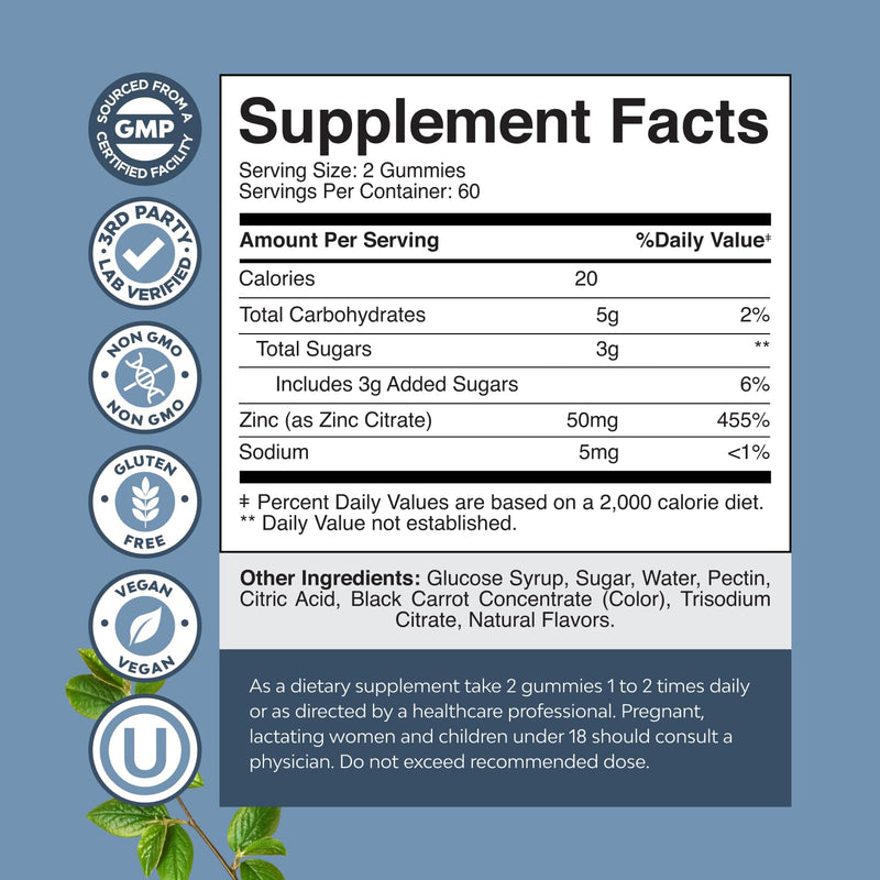 Extra Strength Zinc Gummies for Adults - Chewable Zinc Supplements for Women & Men for Energy & Immune Support - Vitamins & Mineral Supplements - 120 Count Mixed Berry 120 Count (Pack of 1)