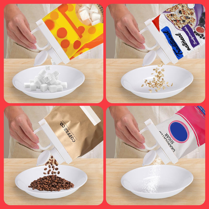 Bag Clips with Pour Spout, 3 Pcs Food Bag Sealing Clip with Pour Spout, Reusable Bag Clips for Food, Liquid, Flour, Snack, Baby/Cat/Dog Food Storage Organization White 3pcs - BeesActive Australia