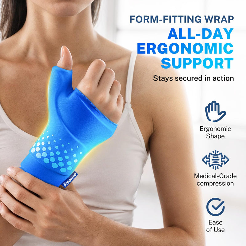 Thumb & Wrist Ice Pack Wrap, Thickened Ice Gel Pad, Ergonomic Fit, Long Lasting Cold & Warm for Carpal Tunnel Relief, Arthritis, Computer Overuse Injuries, Post-Surgery, Post-Workout, Size S/M Blue - BeesActive Australia