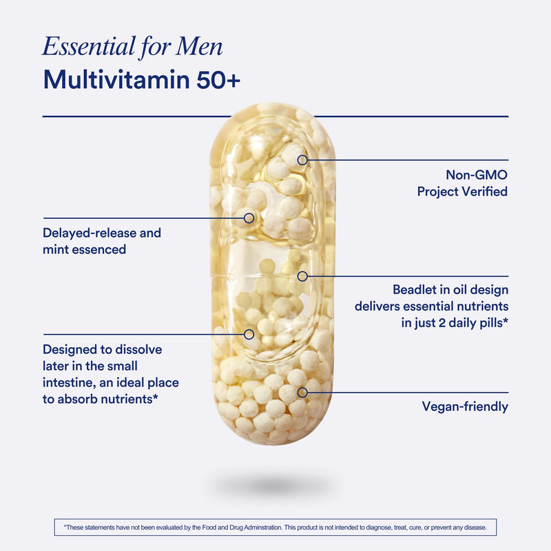 Ritual Men's 50+ Multivitamin - 60 Capsules - 30 Servings | Key Essential Vitamins and Minerals To Support Heart, Energy, Brain, Muscle, Bone Health* - Zinc, D3, B12, A - Vegan - Mint