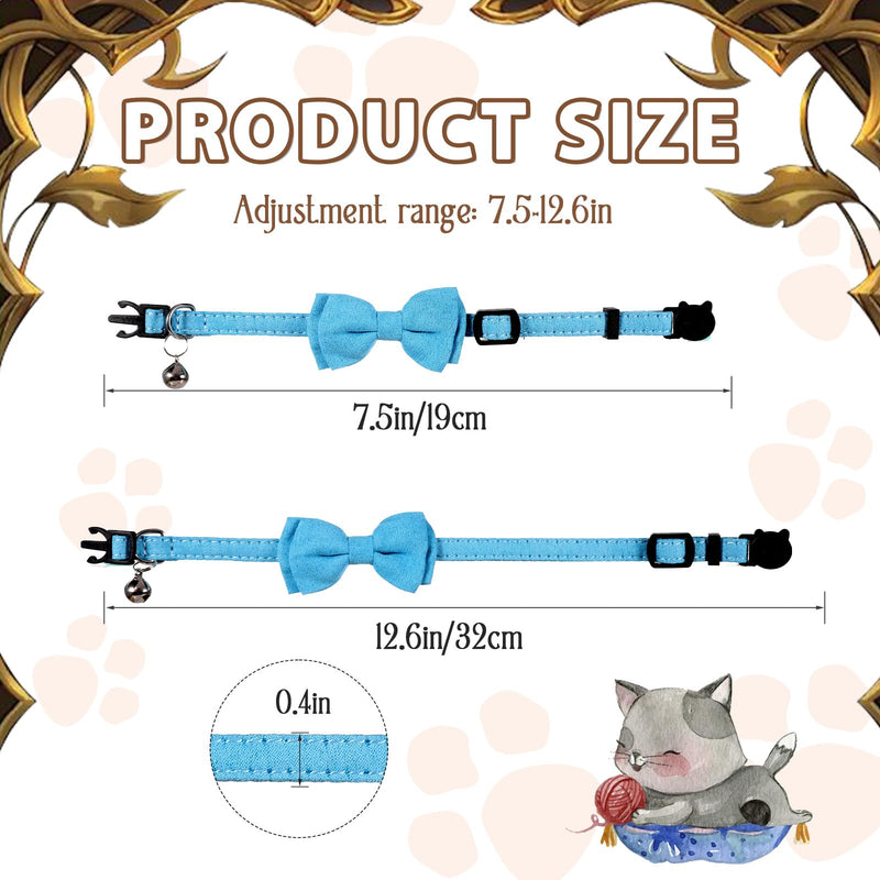 Cute Cat Collar with Bell Adjustable Kitten Collar Bow Tie Collar for Boy Cats Small Pet Collar Classic Plaid & Solid Color Breakaway Safety Collar for Daily Wear (Blue) - BeesActive Australia