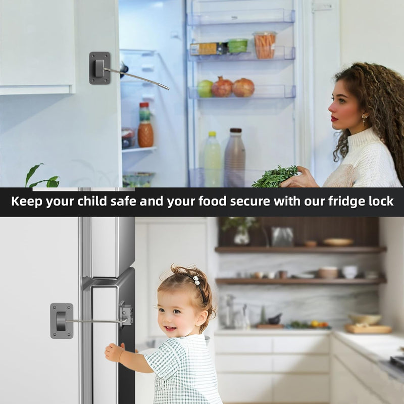Fridge Lock, Upgraded Refrigerator Lock Combination, Freezer Lock for Upright Freezer, Cabinet Lock with Code for Child Safety, Refrigerator Lock for Kids, Grey Gray