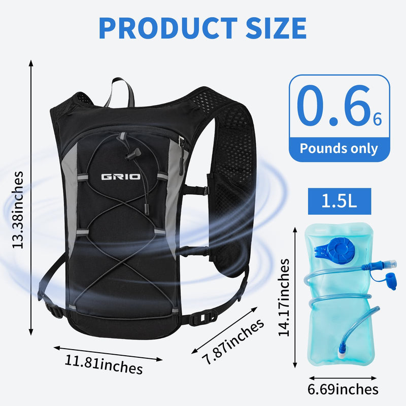 Lightweight Running Vest for Women Men, Adjustable Hydration Backpack Breathable Reflective with 1.5L Water Bladder for Hiking, Trail, Running, Marathons, Cycling Black One Size