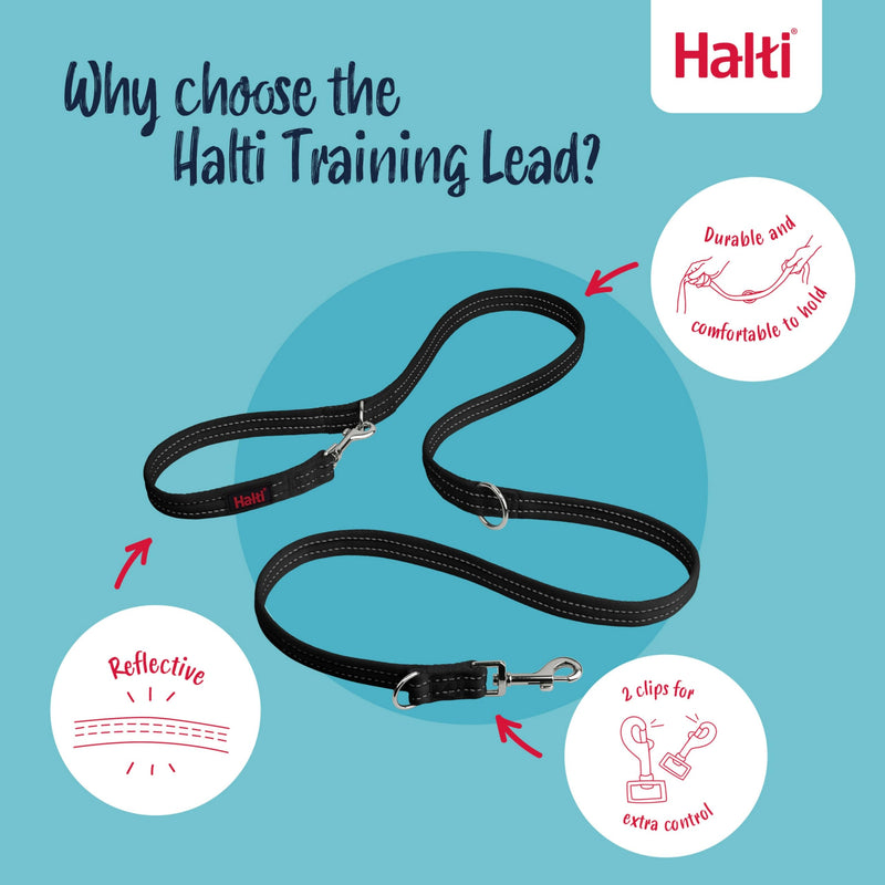 Halti Training Leash - Multifunctional Double-Ended Dog Leash, Ideal for Anti-Pulling Dog Training. Lightweight, Soft & Durable. Suitable for Medium to Large Dogs & Puppies (Size Large, Black, 2m)
