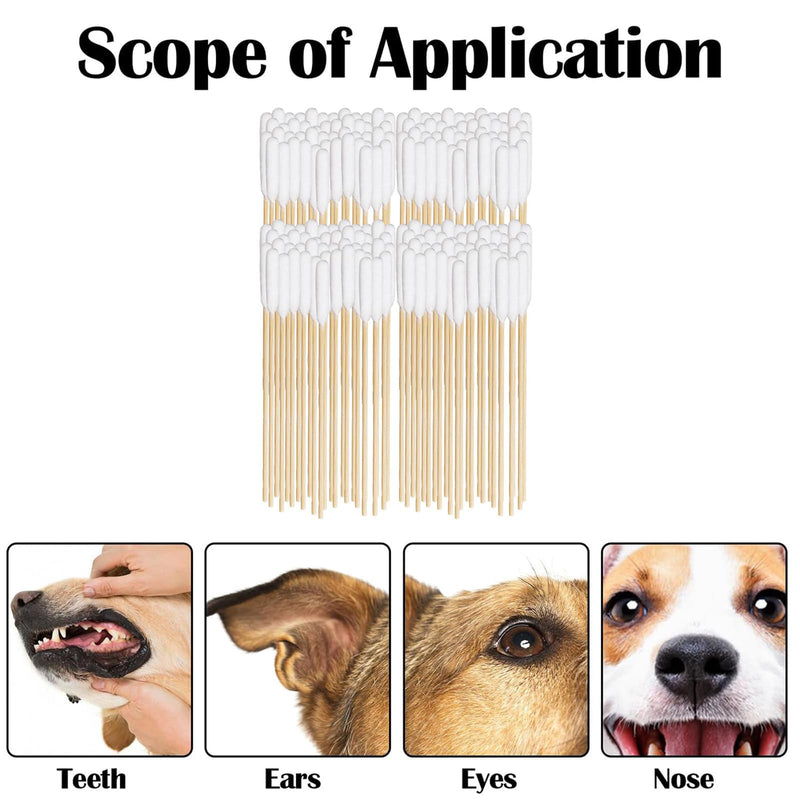 Pet Ear Cleaner Cotton Buds,200PCS 12/15cm Dogs Ear Cleaning Cottons Swab Sticks Cats Ears Canal Long Cane Stick Cotton Buds for Cleaning Animals Ears Wax Infection Removal