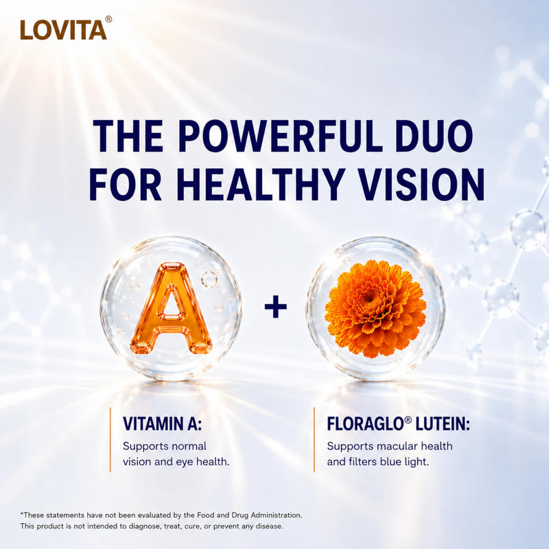 LOVITA Eyes Care, Eye Vitamins with Clinically Proven FloraGLO Lutein, 10000 mg Equivalent Bilberry, Black Currant & Eyebright, Supports Eye Strain, Dry Eye and Vision Health, 60 Vegetarian Capsules | With Vitamins B1, B2 & B12, Black Currant, Bilberry...