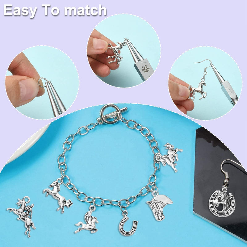LiQunSweet 100 Pcs 10 Styles Aniaml Equestrian Horsemanship Racing Horse Charms for Jewelry Making Bracelet Necklace Earrings DIY Craft Horse Charm_10 Styles - BeesActive Australia